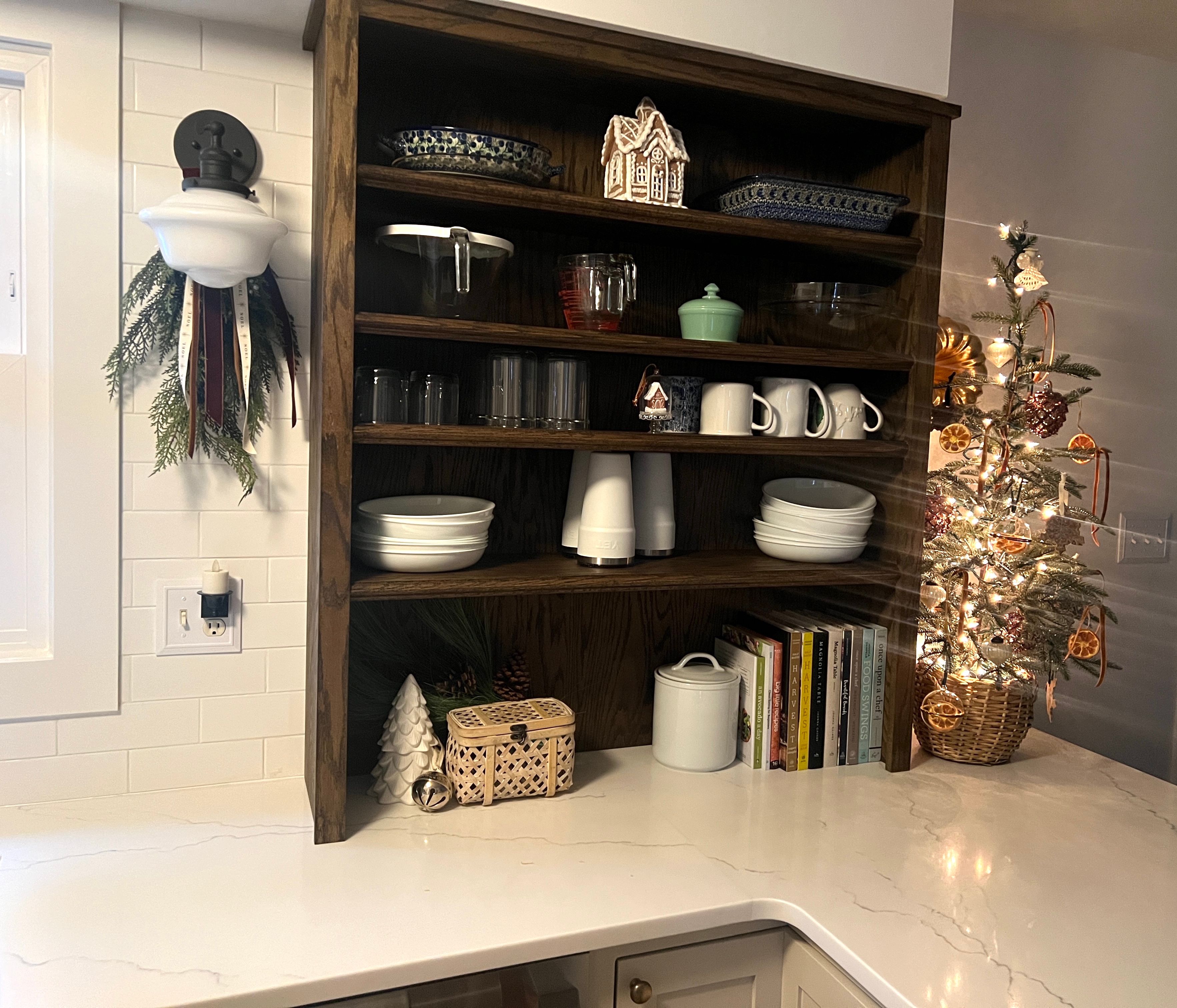 Stain-grade wood kitchen shelving